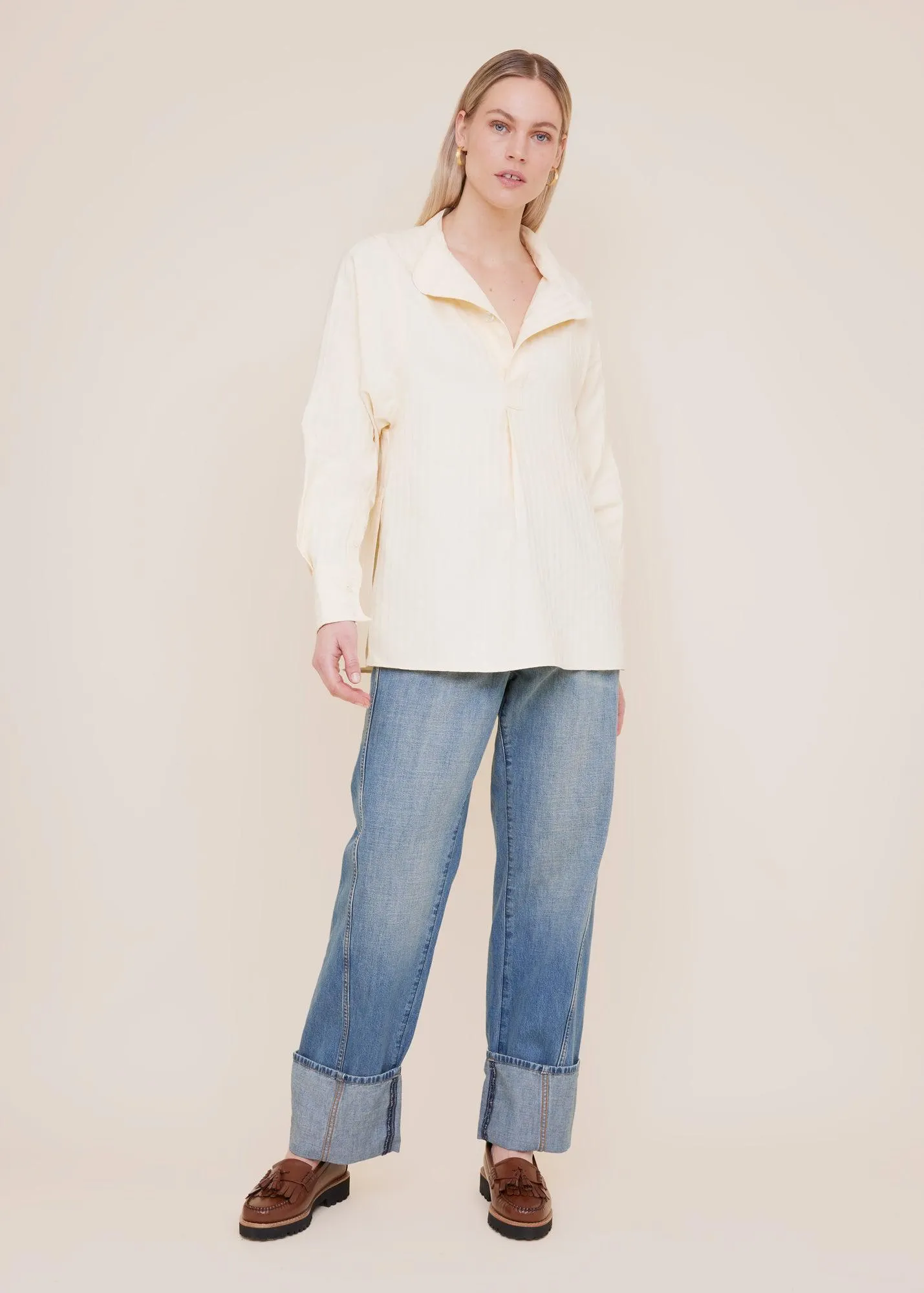 Linnenblend blouse met army detail