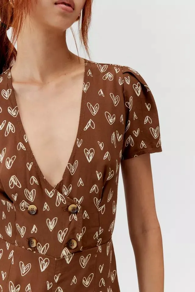 UO Juliette Printed Short Sleeve Romper