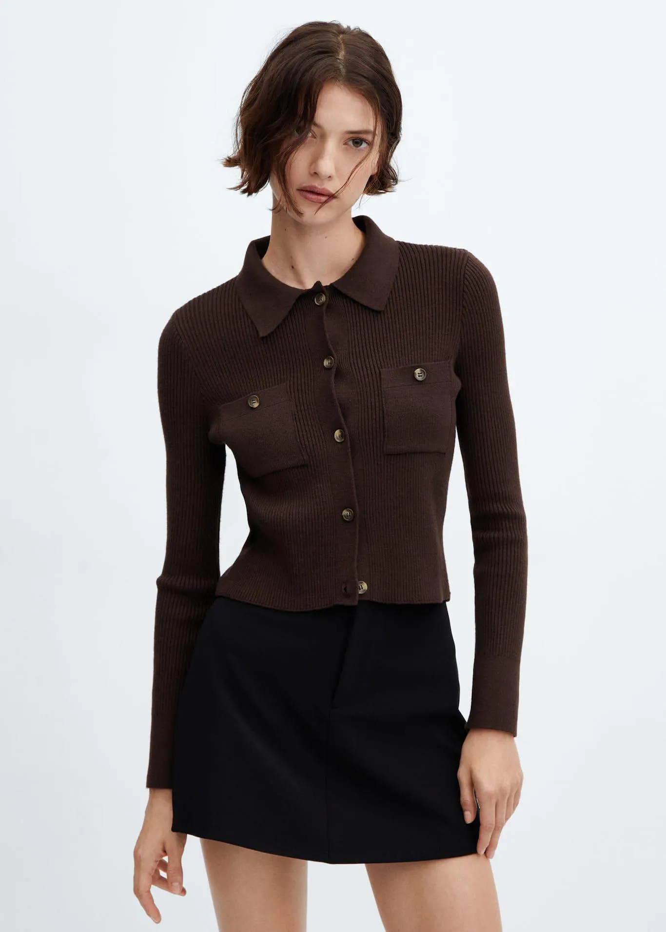 Cardigan de bolsos canelado