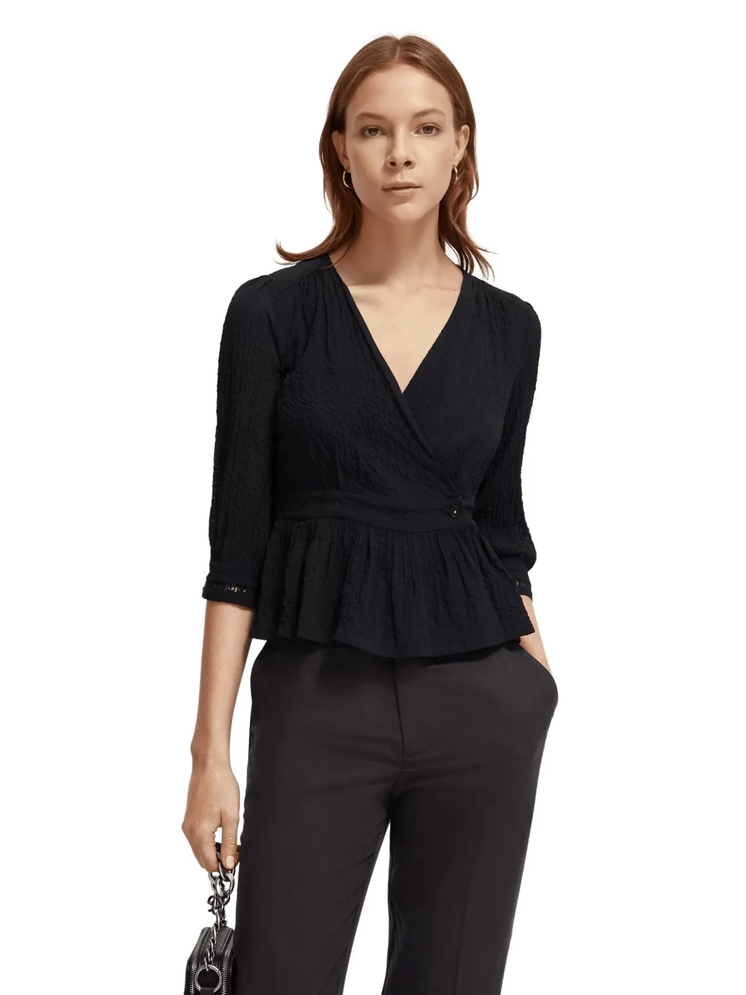 V-neck buttoned wrap blouse