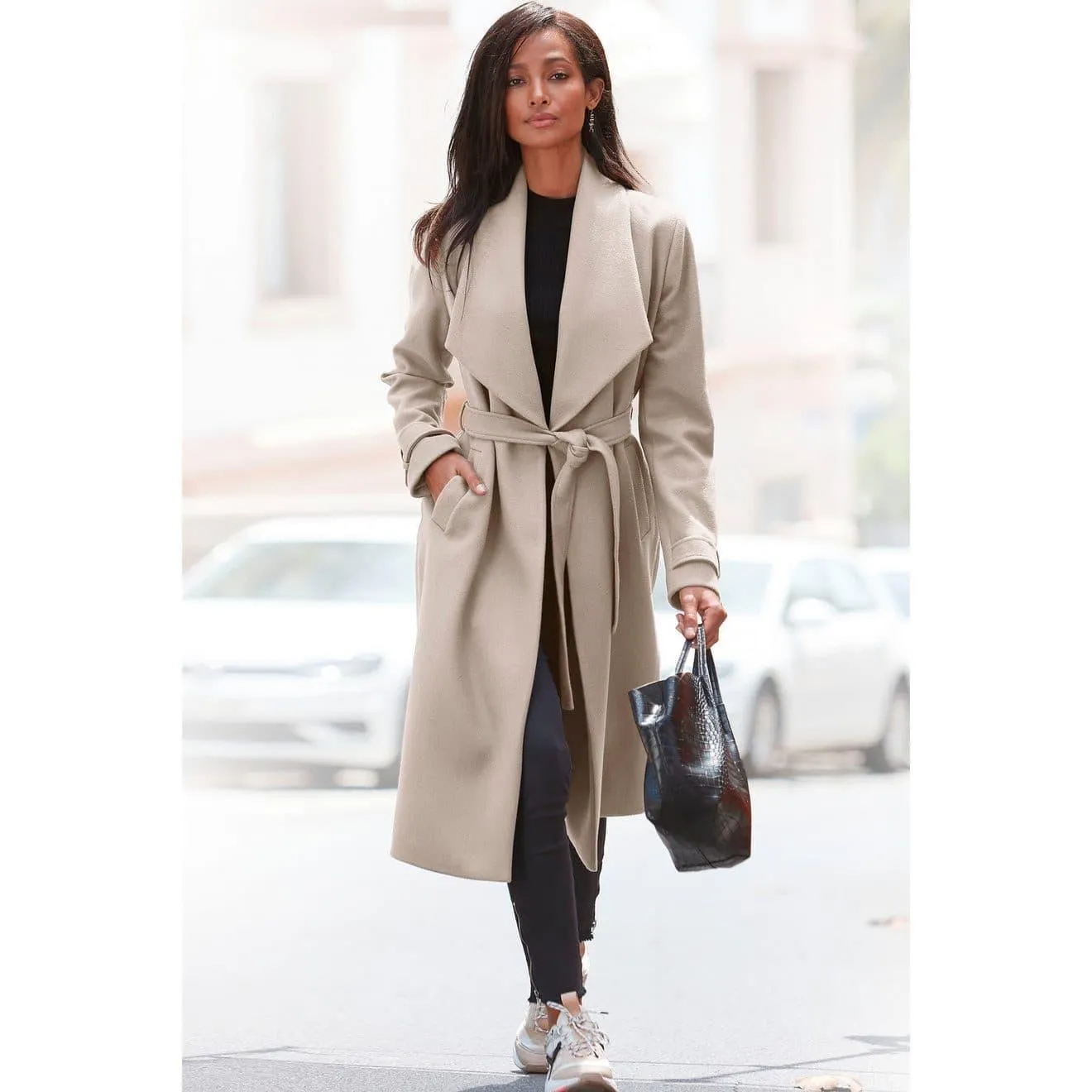 Lascana Lange jas met ceintuur en zakken, elegante damesmantel