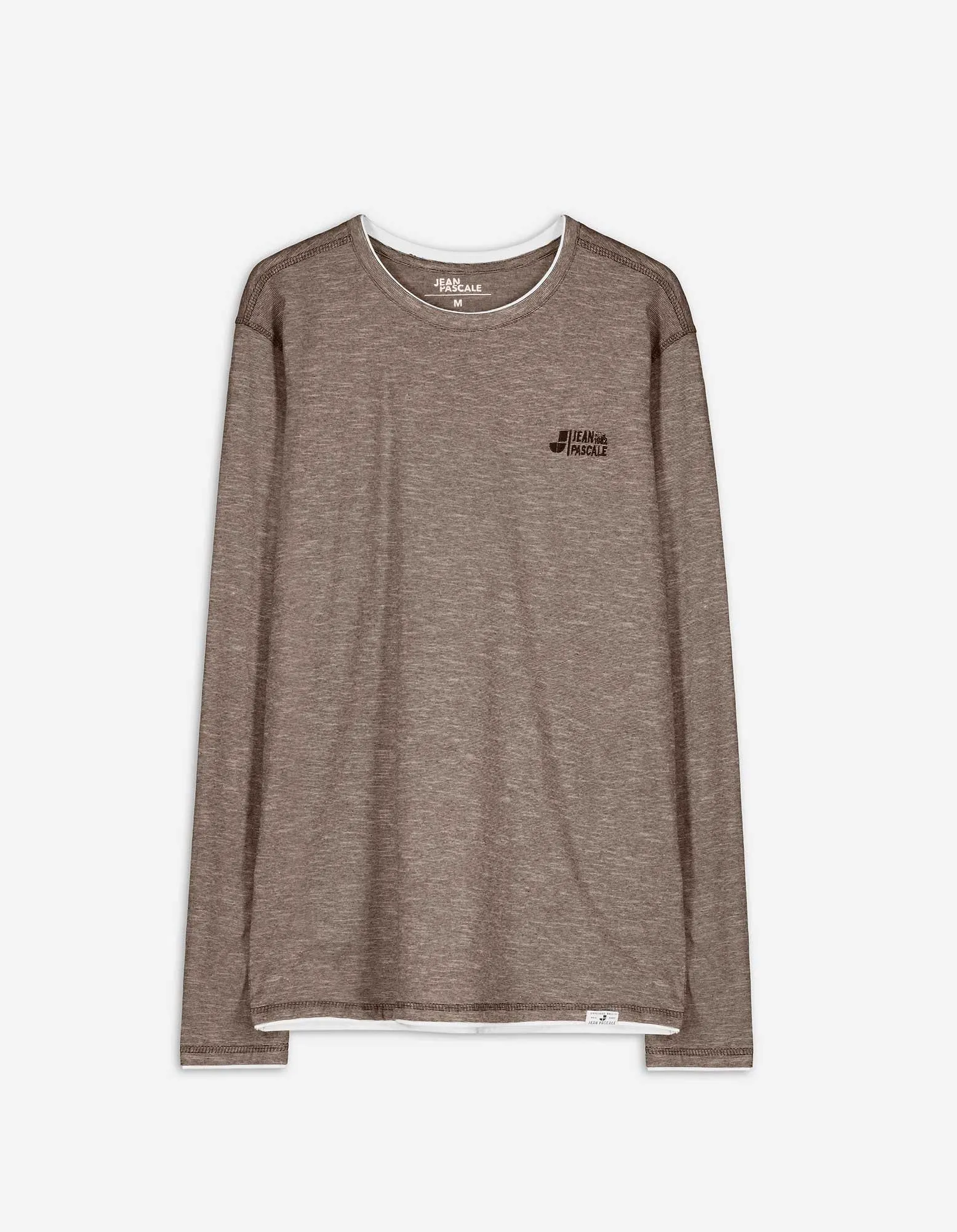 Tričko s dlouhým rukávem - Dvouvrstvý vzhled - tmave hneda