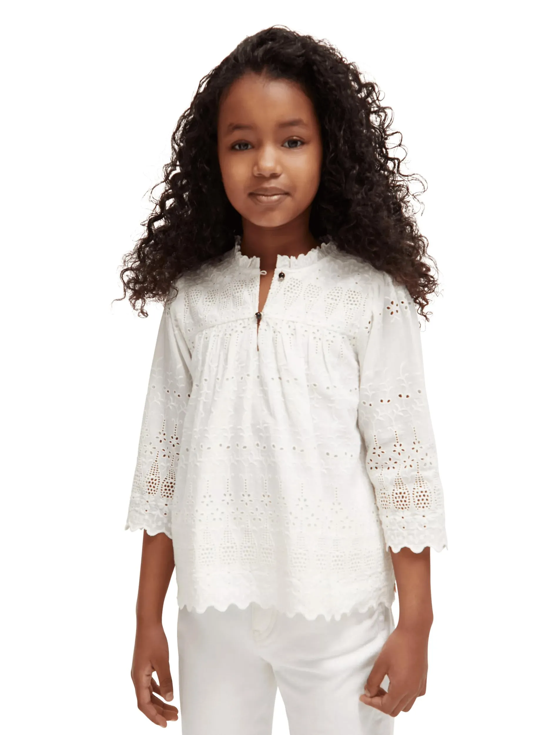 Ruffled broderie anglaise blouse