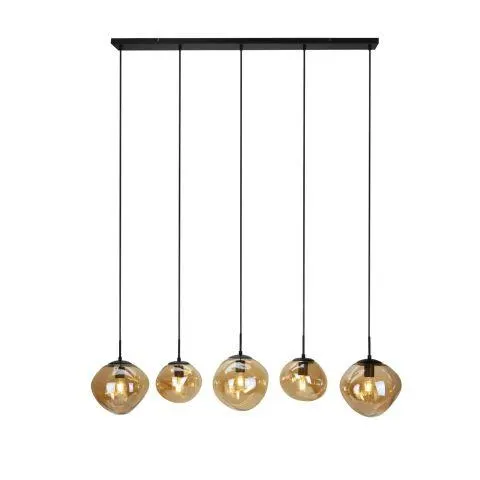 Hanglamp Macato zwart amber glas 5-lichts