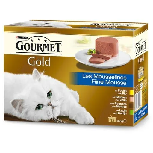 Natvoer voor katten Gold fijne mousse Multipack (Blauw) 12X 85 g