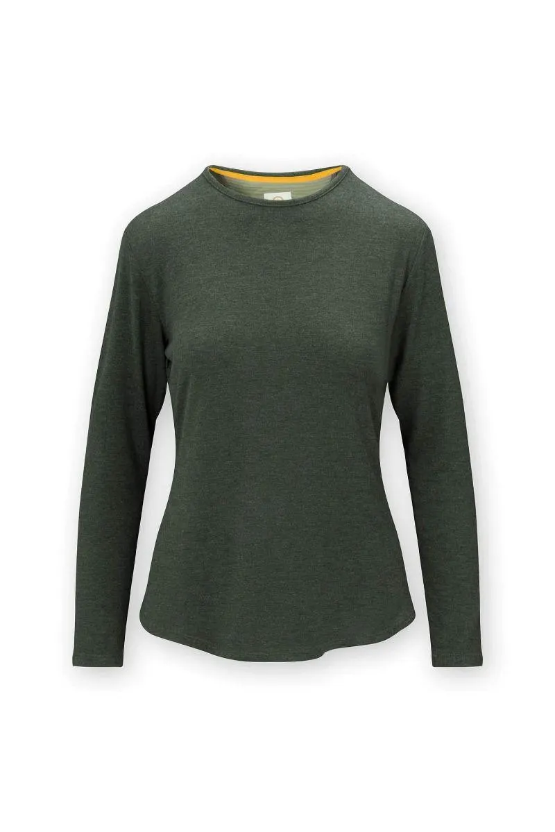 Top Lange Mouw Solid Donkergroen