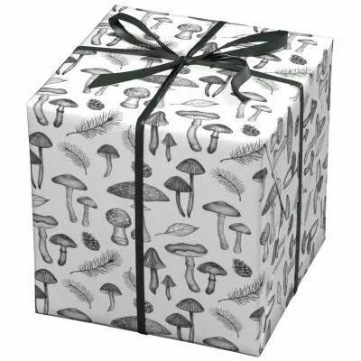 Cadeaupapier - 10 meter - wit/paddenstoelen
