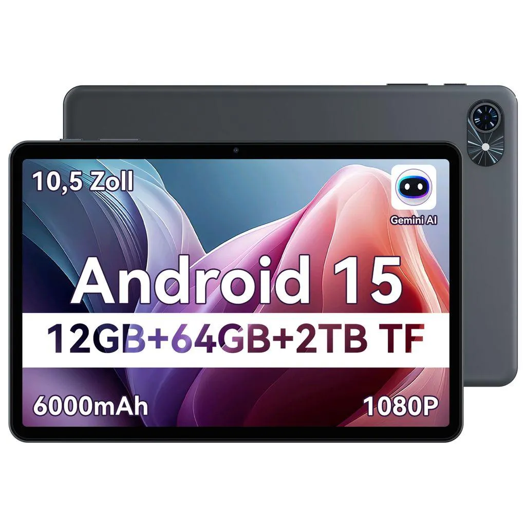 TABWEE T80 Tablet 10 Zoll,Android 15, 64GB ROM, 1280 x 800 pixel, 6000mAh Akku, 5MP Kamera, 5G WiFi, Bluetooth,Gemini AI Tablet