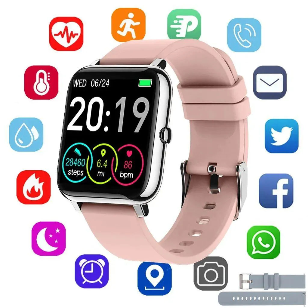Smartwatch, Bluetooth Touchscreen Armbanduhr, Blutdruckmessung Wasserdicht Fitness Tracker, Android IOS Wasserdicht für Damen Herren