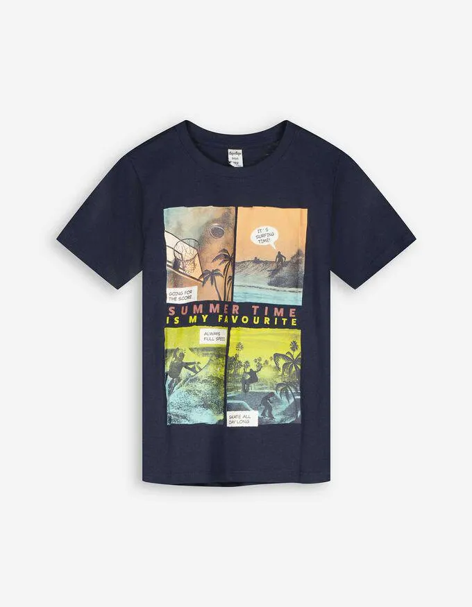 Tričko - Potisk - tmave modra