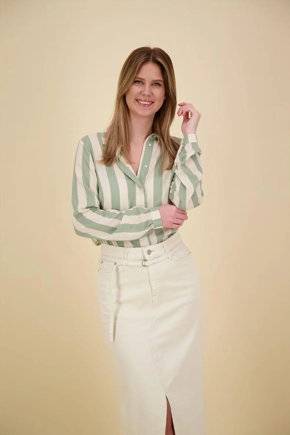 Oversized blouse met Streep Groen