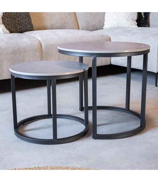 Salontafel set van 2 Paige marmer grijs rond