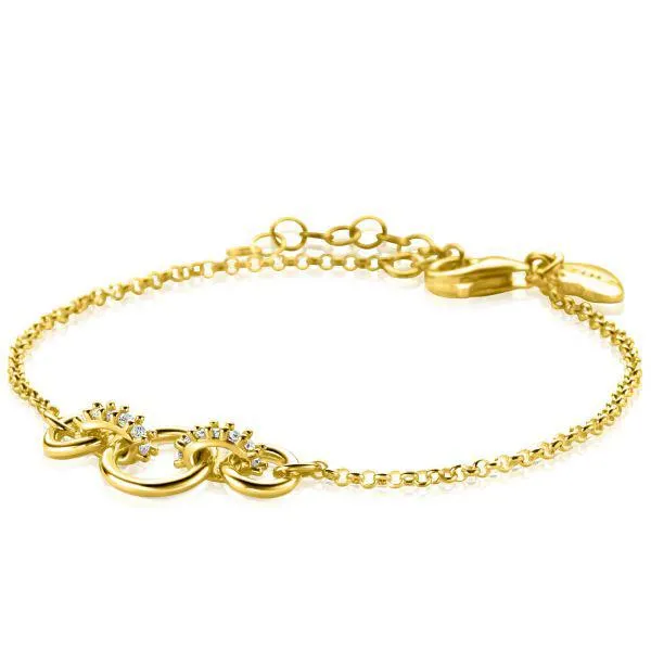 ZINZI gold plated zilveren armband met drie gladde ronde schakels, schitterend met elkaar verbonden door twee ovale schakels bezet met witte zirconia's 17-20cm ZIA-BF84