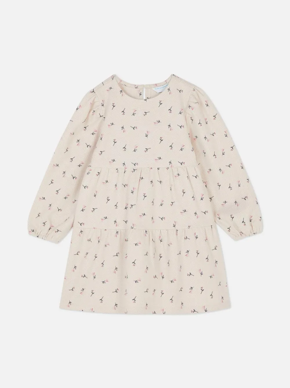 Bloemenjurk met lange mouwen met elastische boorden, rugsluiting en gelaagde rok