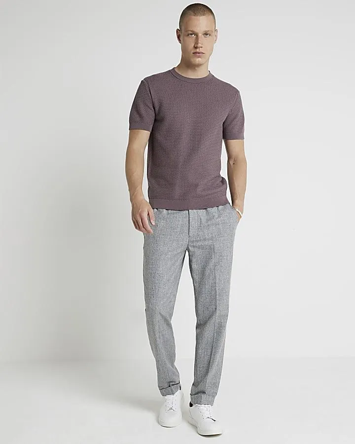 Grey slim fit textured smart joggers
