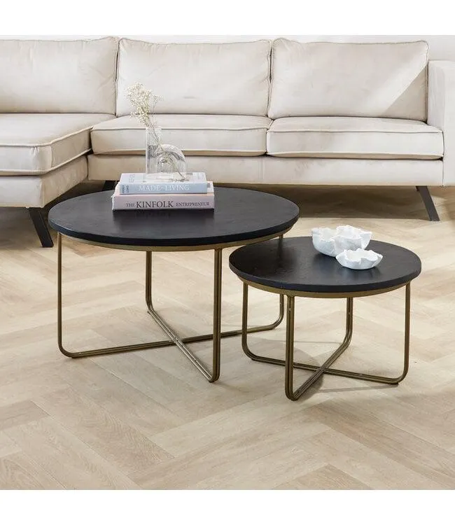 Ronde salontafel set van 2 Lori zwart