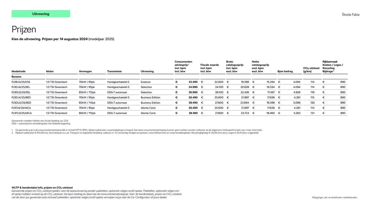 Škoda Fabia prijslijst per 5 september 2024 van 22 oktober tot 22 oktober 2025 - Folder pagina 4