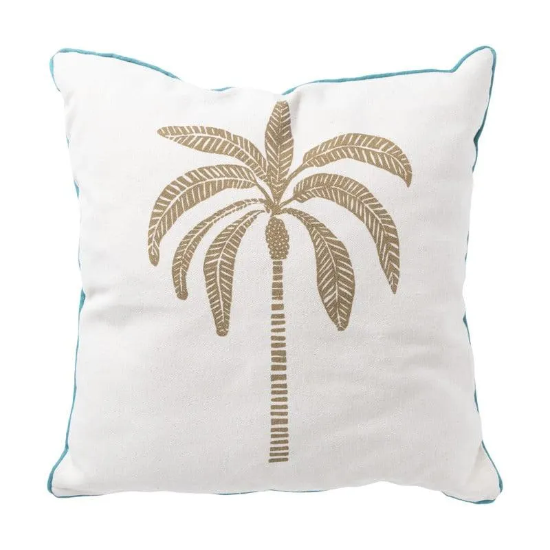 Kussen palmboom - blauw/wit/goud - 45x45 cm