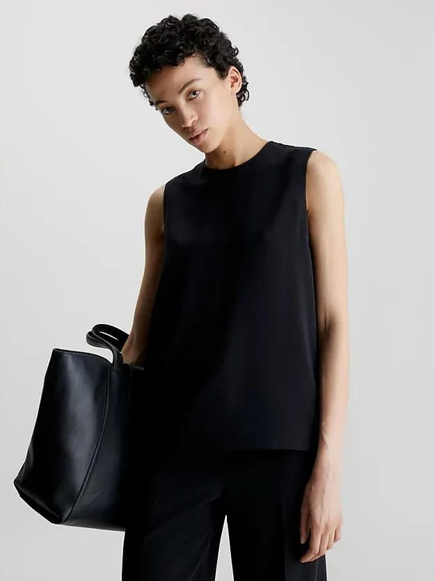 twill mouwloze top met structuur