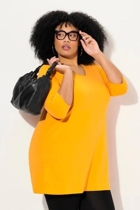 Longshirt A-lijn, V-hals, 3/4-mouwen