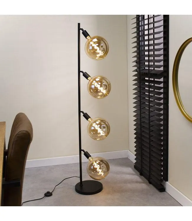 Industriële vloerlamp Glenn 4-lichts zwart metaal