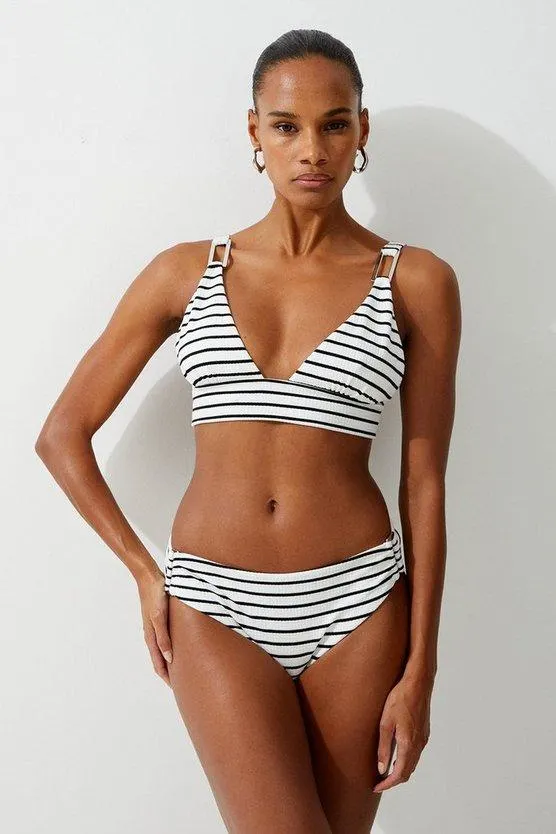 Textured Stripe Trim Detail Bikini Top