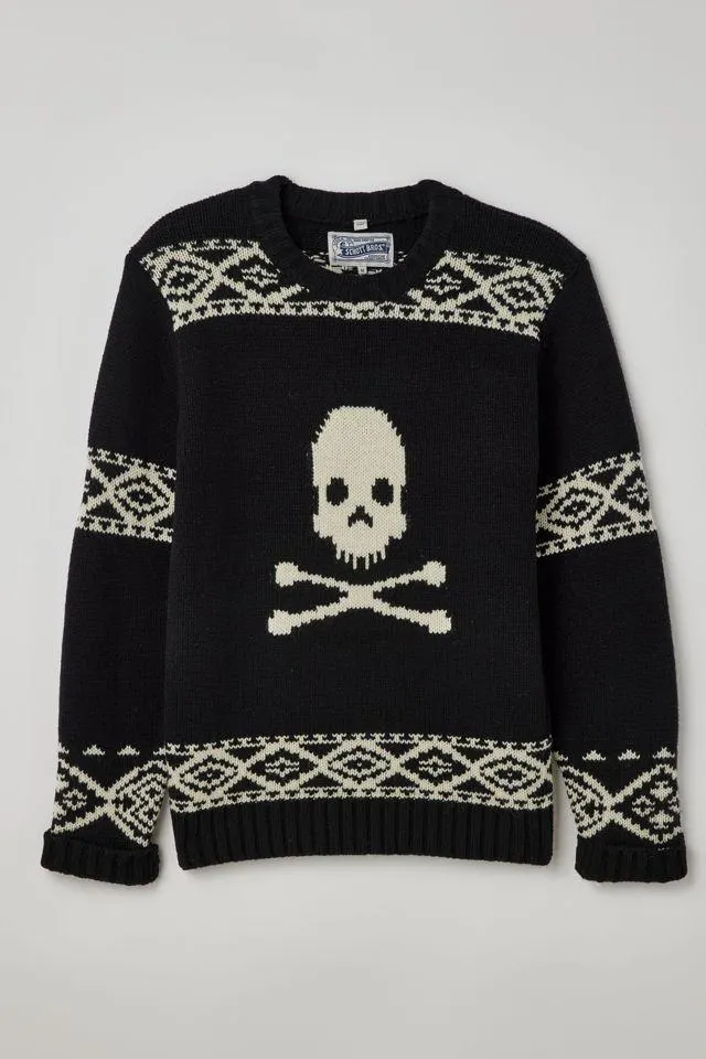 Schott Skull Motif Crew Neck Sweater