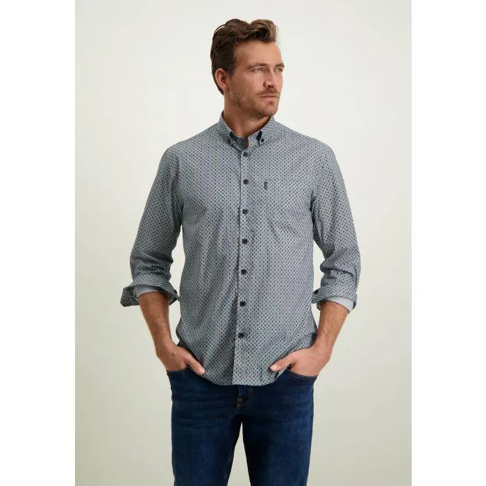 Poplin Overhemd met Print Wit Donkerblauw