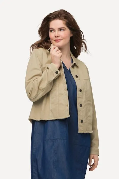 color jeansjasje, zoom met franjes, oversized, biologisch katoen