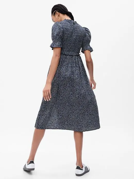 Puff Sleeve Smocked Midi Dress