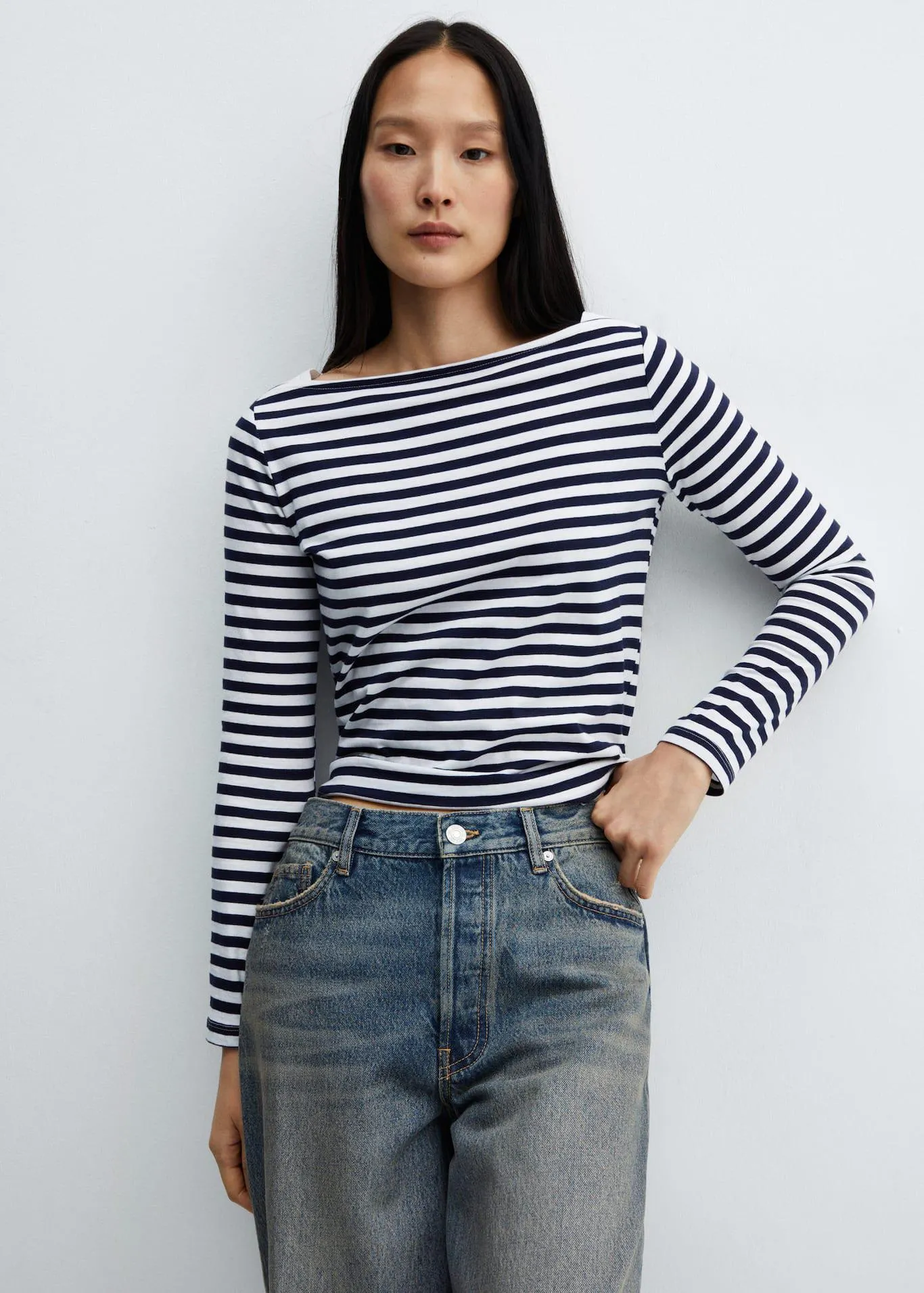 Cotton boat neck t-shirt