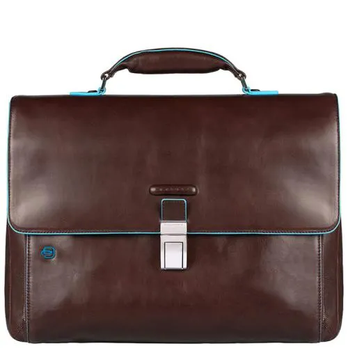 Piquadro laptoptas / Aktetas / Werktas 15 Inch Leer Blue Square Bruin