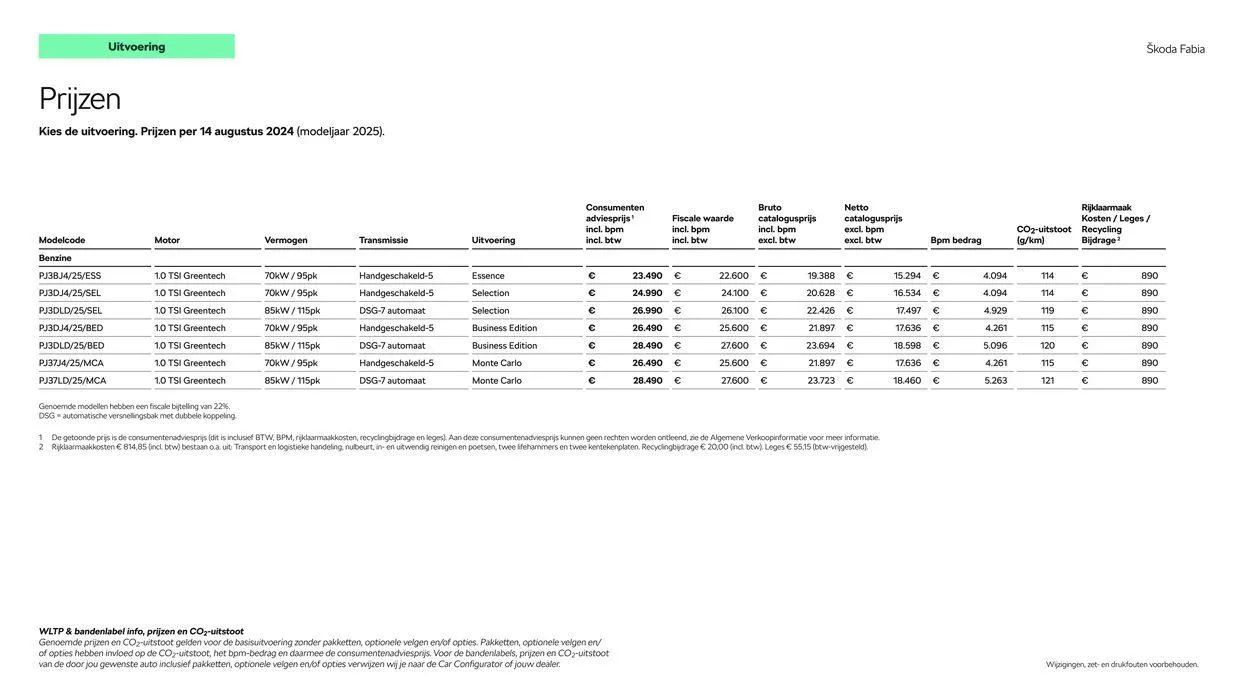 Škoda Fabia prijslijst per 14 augustus 2024 van 15 augustus tot 15 augustus 2025 - Folder pagina 4