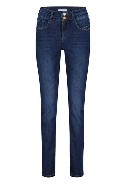 BROEK DENIM RED BUTTON