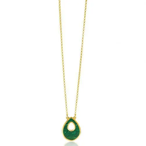 ZINZI gold plated zilveren schakelketting met sierlijke druppel hanger in groene kleur 39-43cm ZIC-BF64