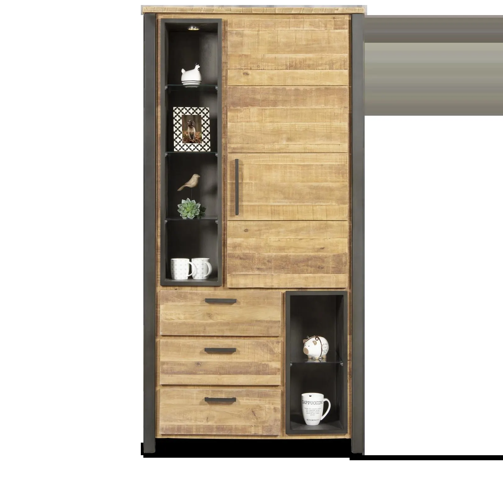 Opbergkast (hoog) Steelwood - Seasoned Brown/Metaal Zwart