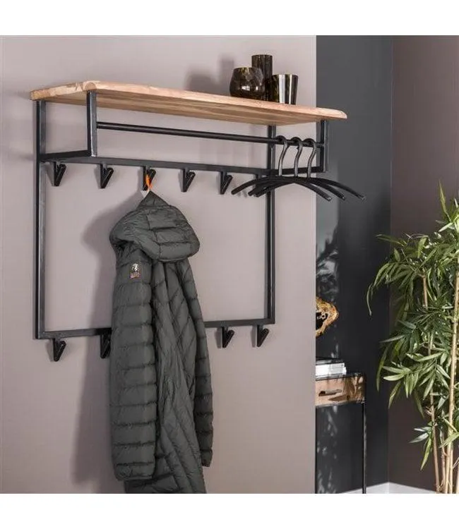 Industriële Kapstok Teun 12 haken acaciahout