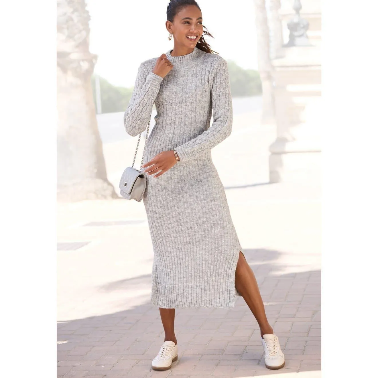 Lascana Gebreide jurk met kabelpatroon, figuuraccentuerend, trui-jurk, herfstachtig
