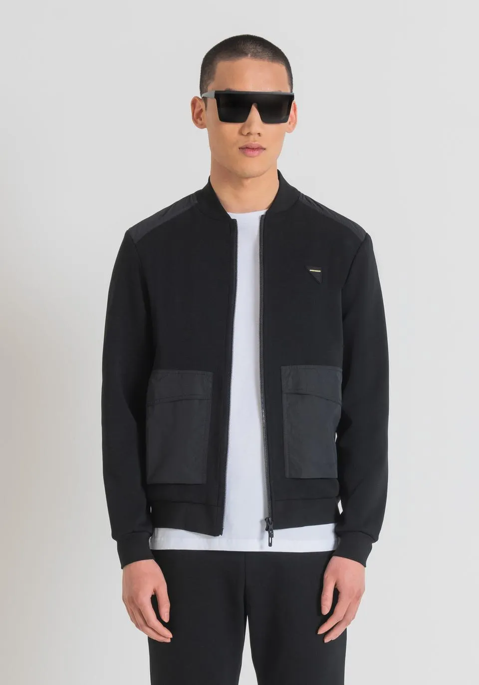 REGULAR FIT SWEATSHIRT IN COTTON BLEND AND TECHNICAL FABRIC