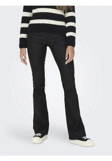 Only Imitatieleren broek ONLBLUSH MID WAIST FLARED COATED NOOS