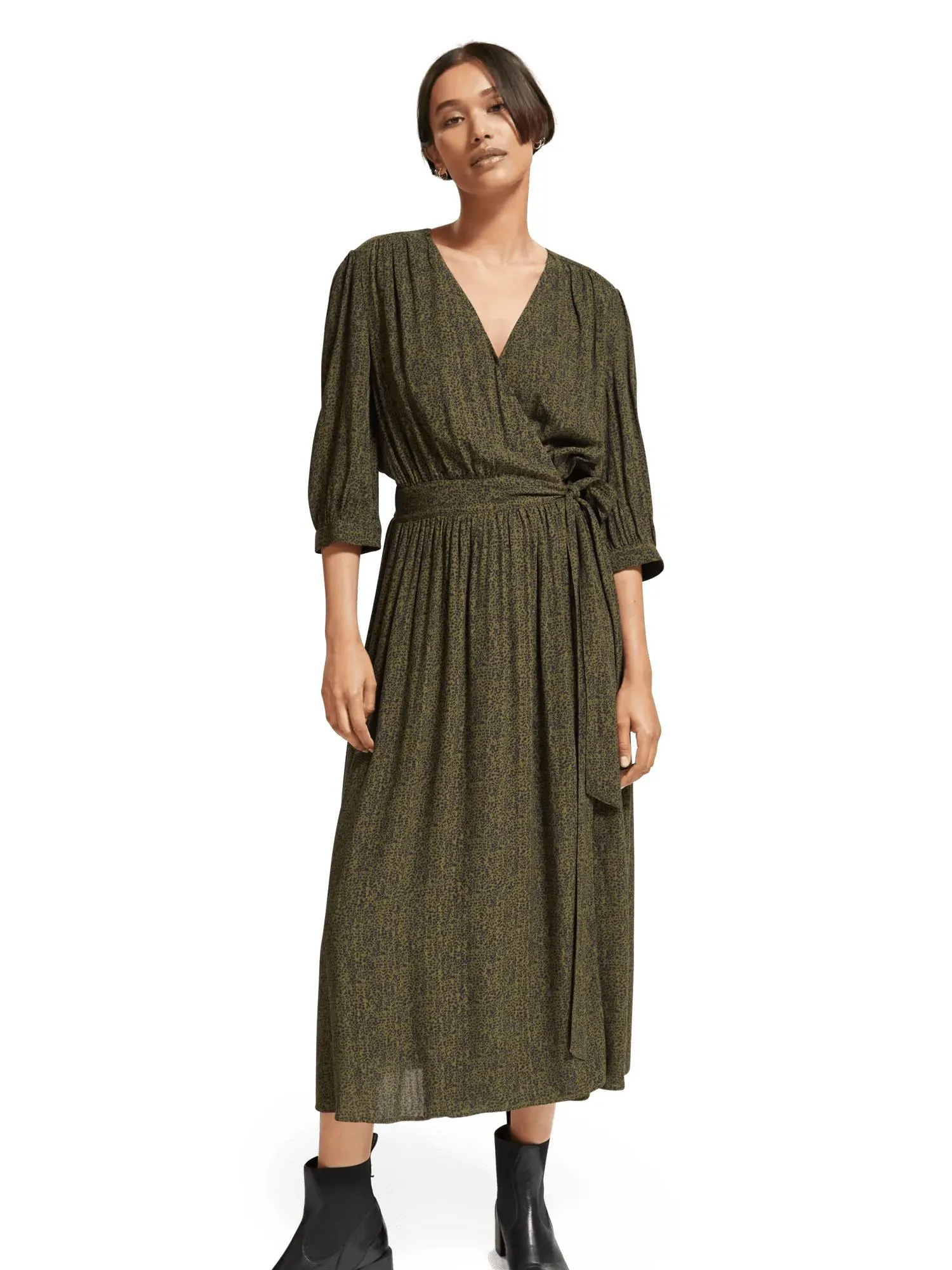 Belted midi wrap dress