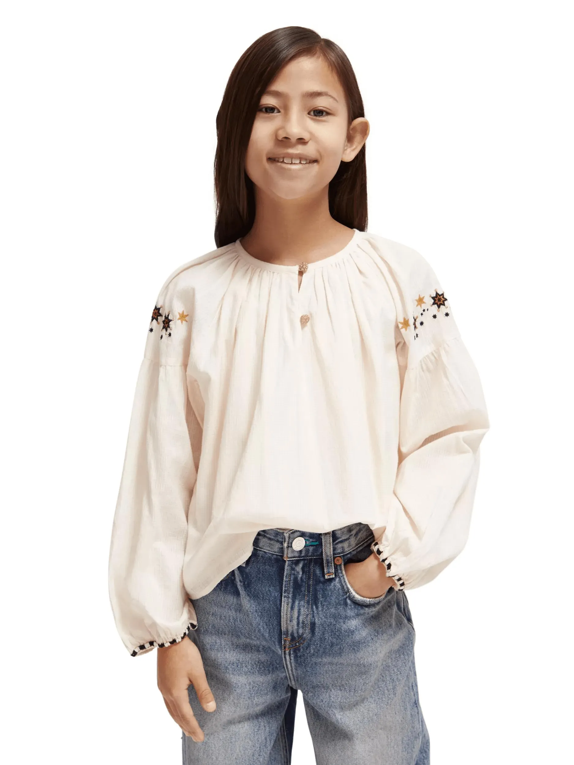 Long-sleeved embroidered top