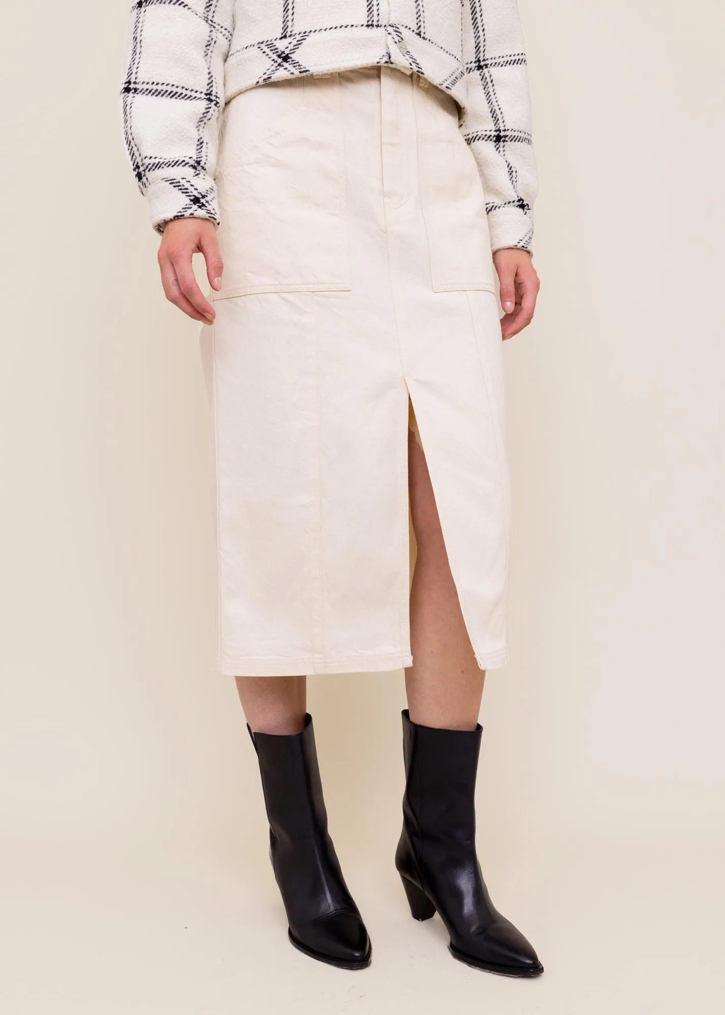 Denim midi rok met split