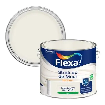 Flexa muurverf Strak op de Muur mat gebroken wit RAL9010 2,5L