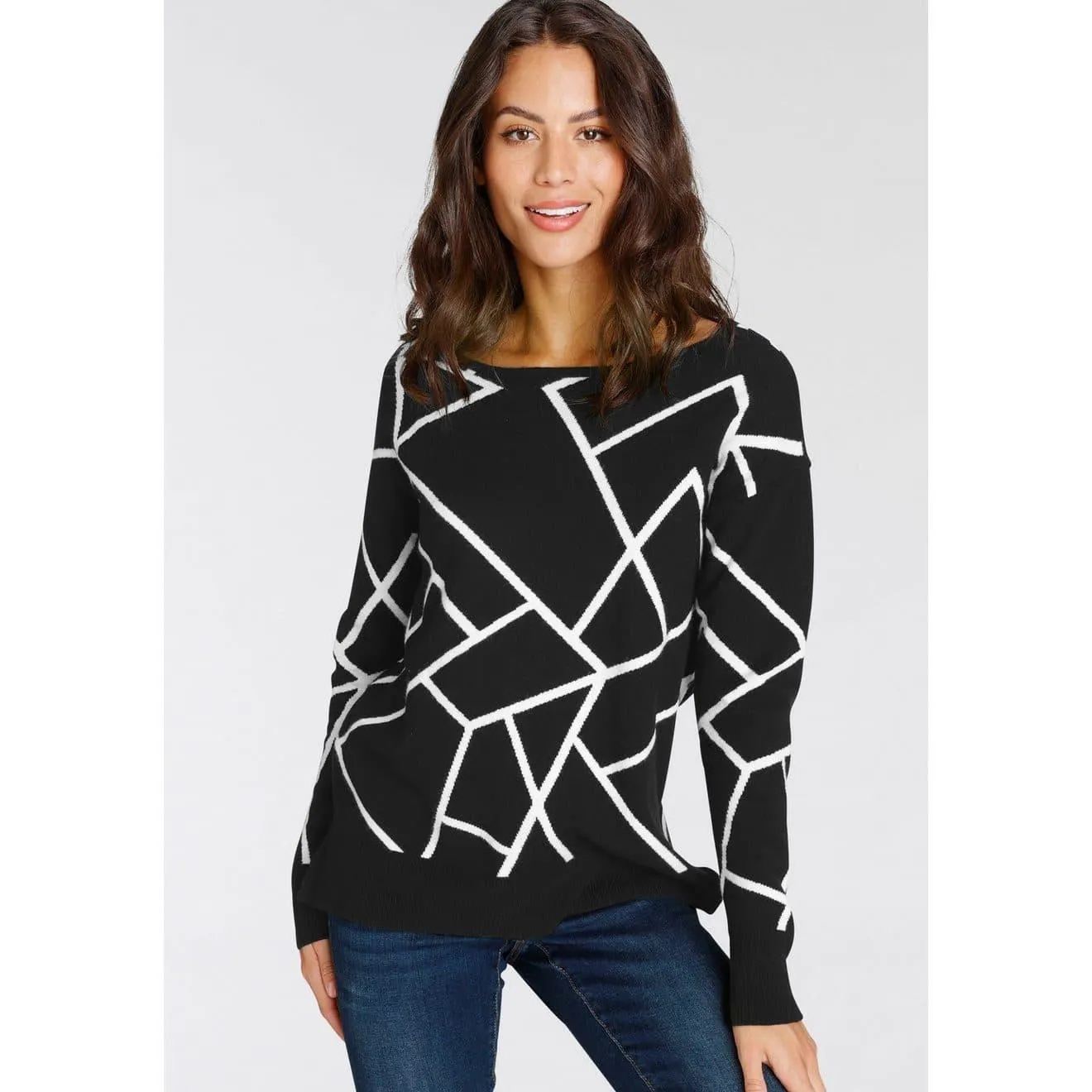 Laura Scott Jacquardtrui met ronde halslijn en modieus patroon