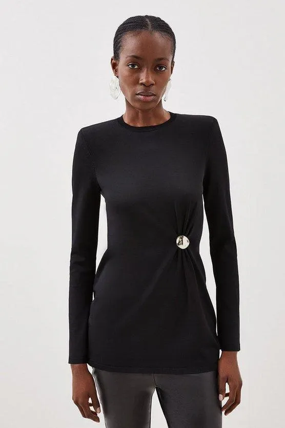 Premium Drape Funnel Neck Knit Gathered Trim Jumper