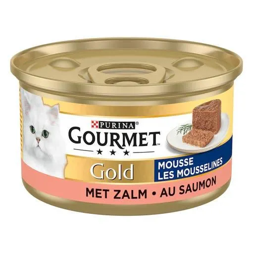 Natvoer voor katten Gold fijne mousse met zalm 85 g