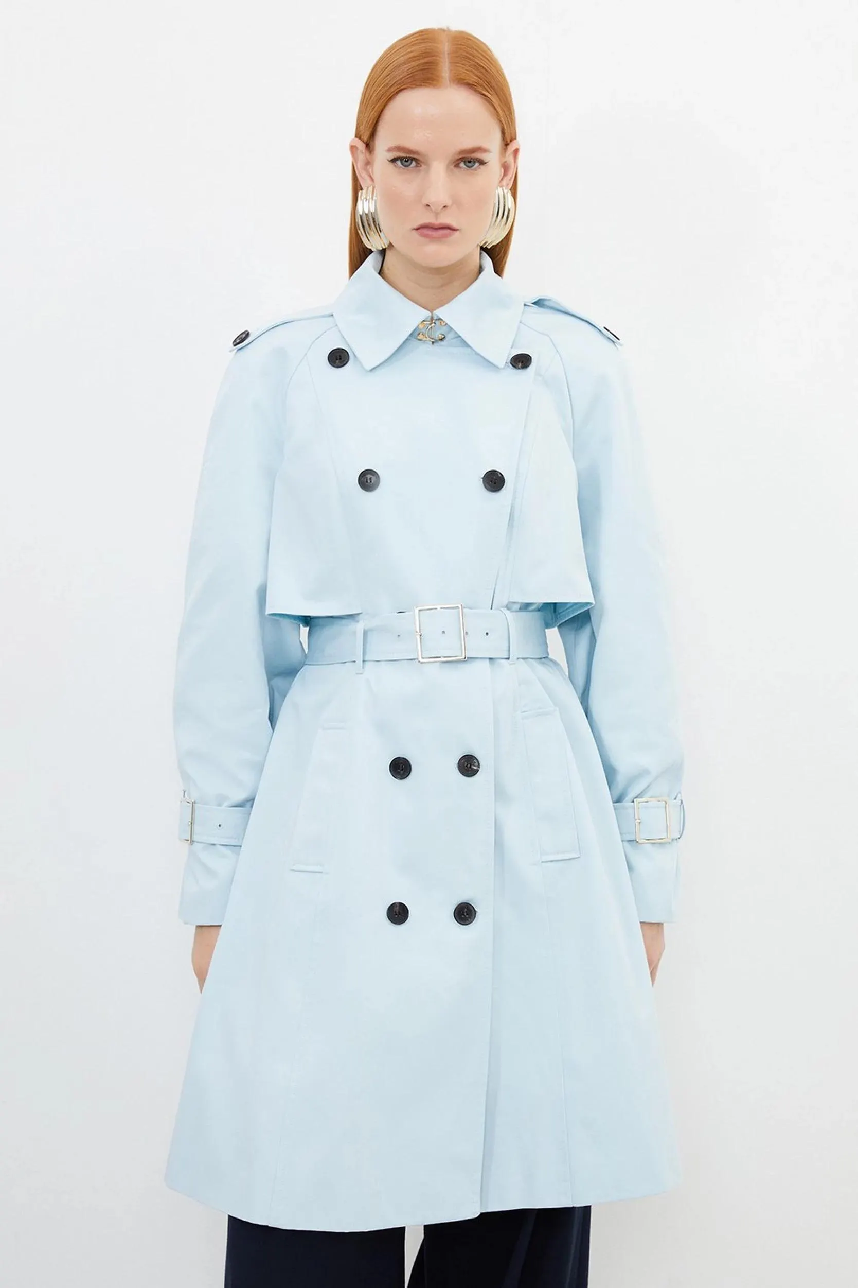 Petite Tailored Full Skirt Midi Trench Coat