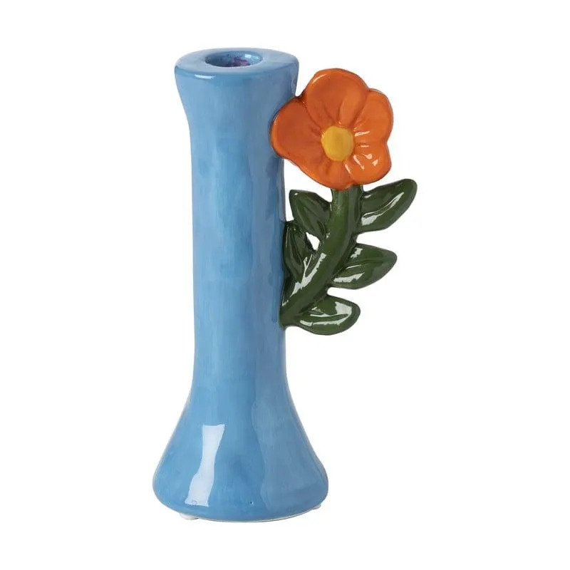 Kandelaar bloem - blauw/oranje - ø10.7x18.3 cm