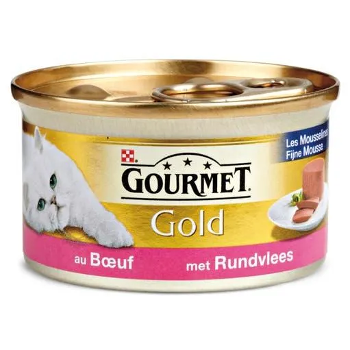 Natvoer voor katten Gold fijne mousse met rund 85 g